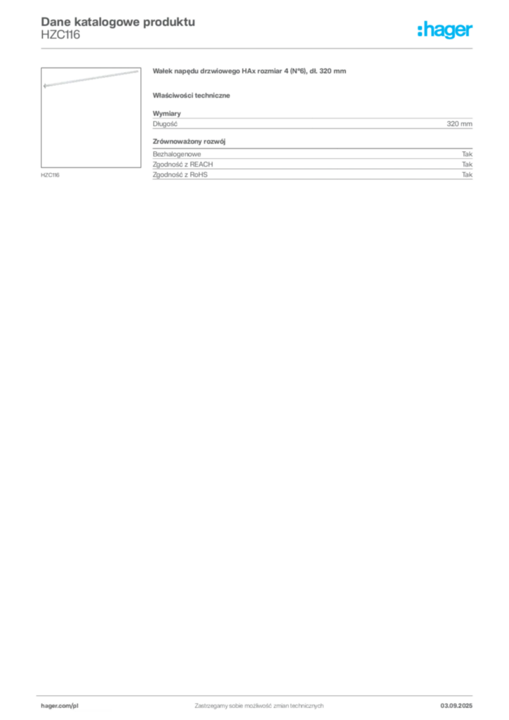 Zdjęcie Hager Dane katalogowe produktu HZC116 | Hager Polska