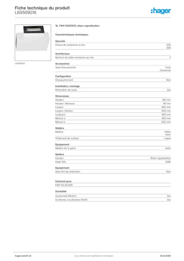 Image Hager Fiche technique du produit L69569016 | Hager Suisse