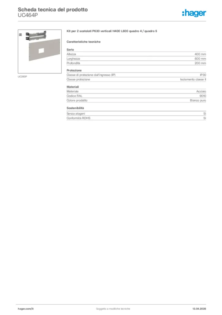 Immagine Hager Scheda tecnica del prodotto UC464P | Hager Italia