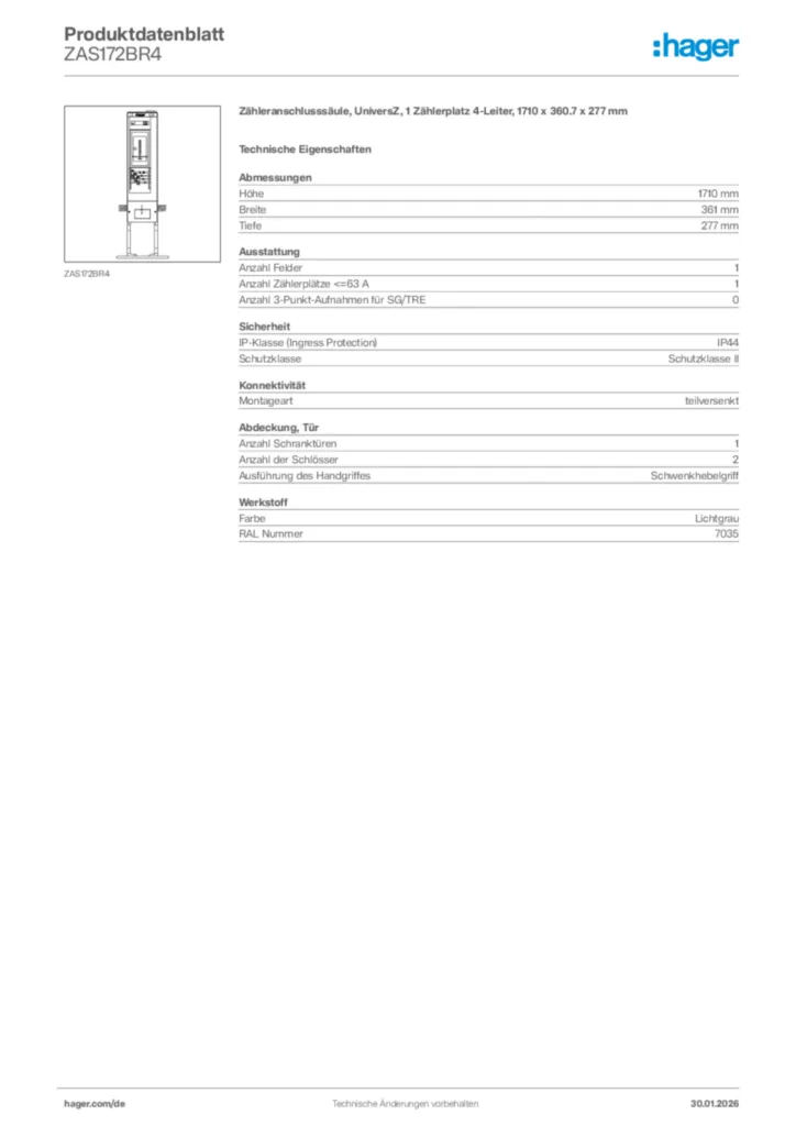Bild Hager Produktdatenblatt ZAS172BR4 | Hager Deutschland