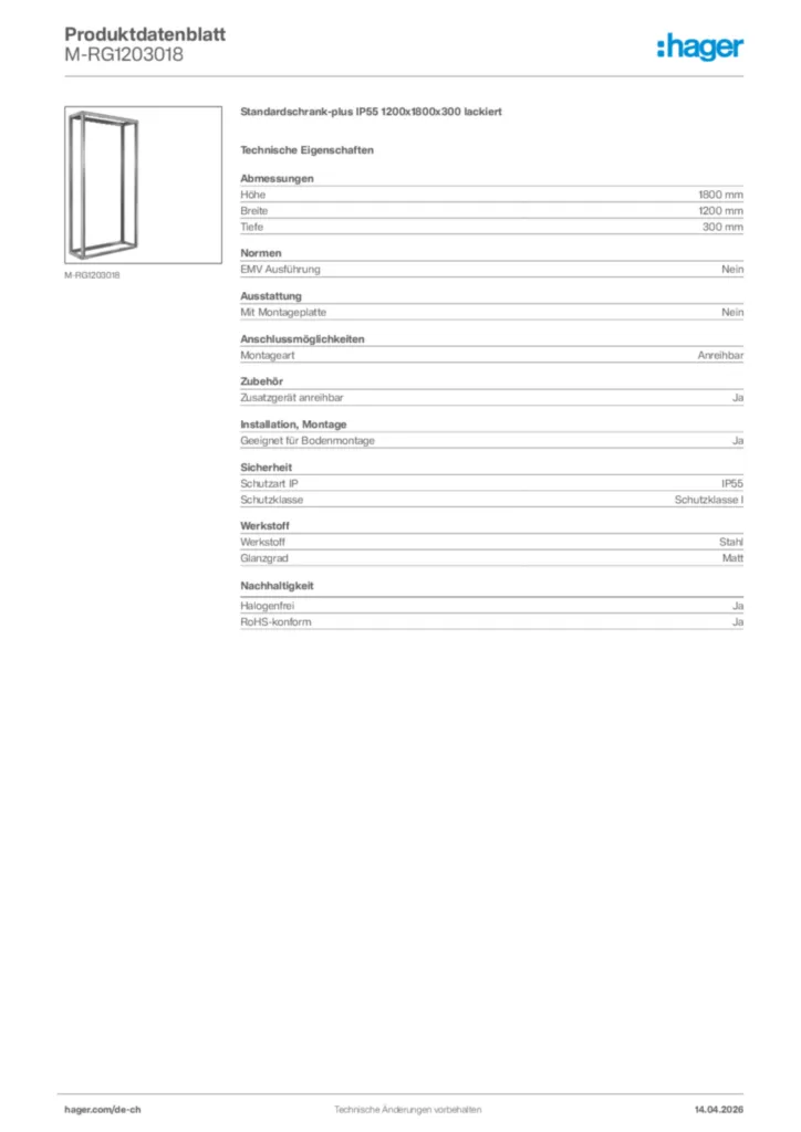 Bild Hager Produktdatenblatt M-RG1203018 | Hager Schweiz
