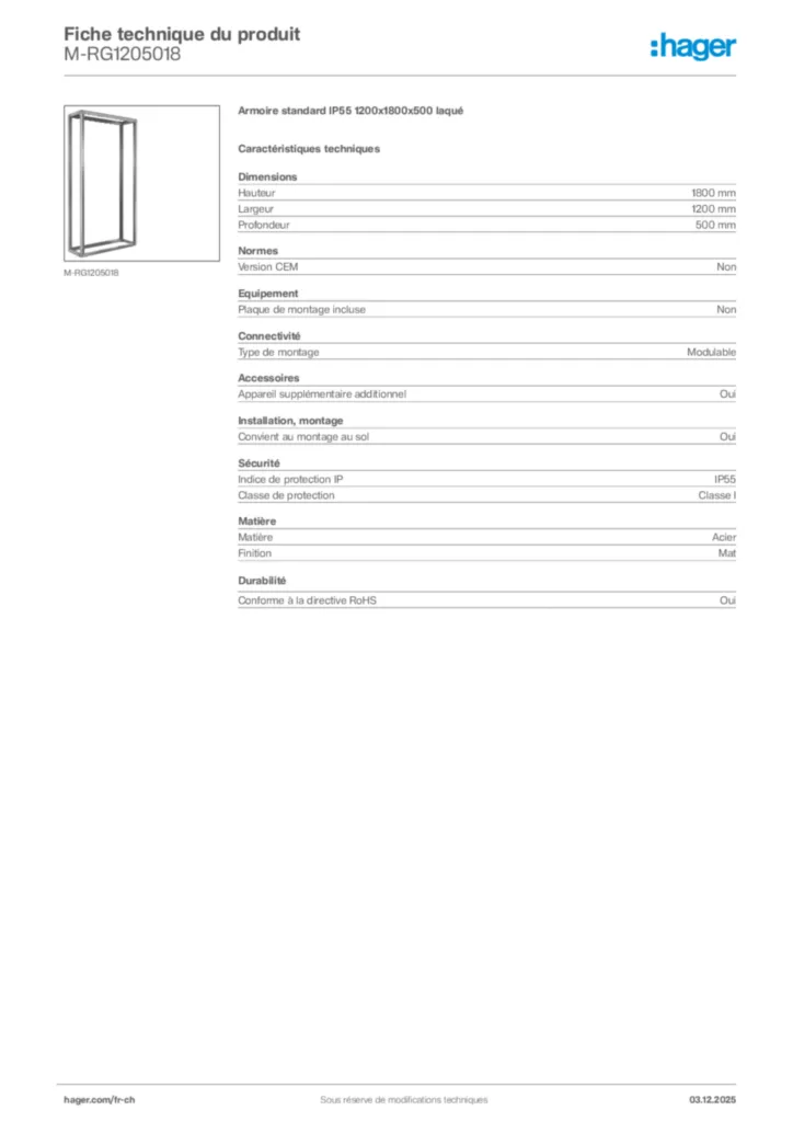 Image Hager Fiche technique du produit M-RG1205018 | Hager Suisse