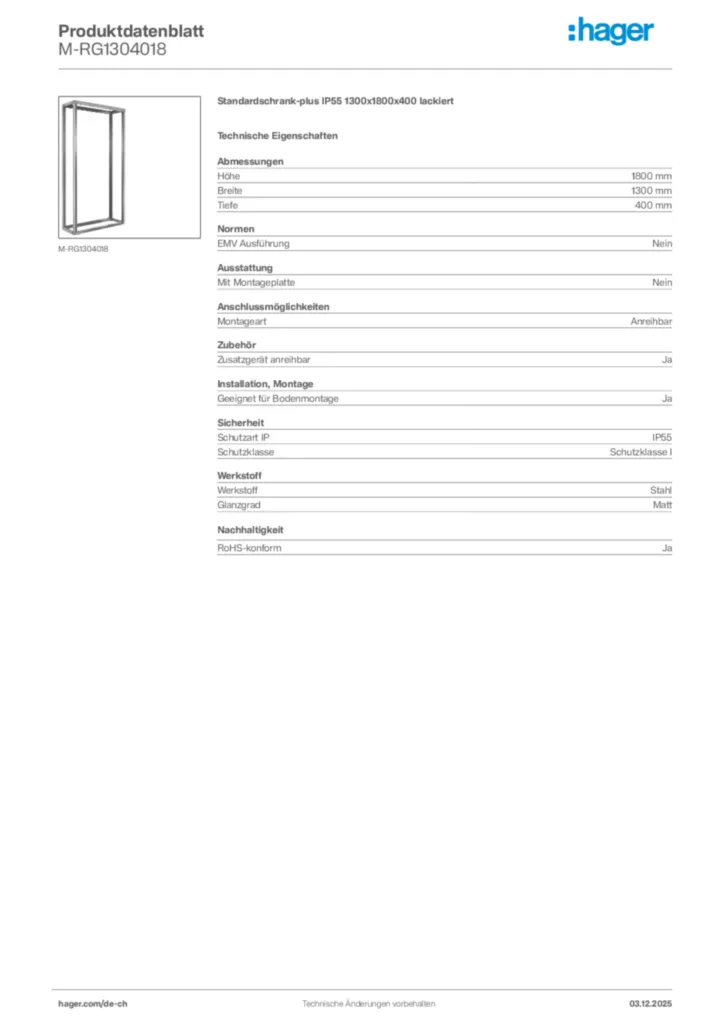 Bild Hager Produktdatenblatt M-RG1304018 | Hager Schweiz