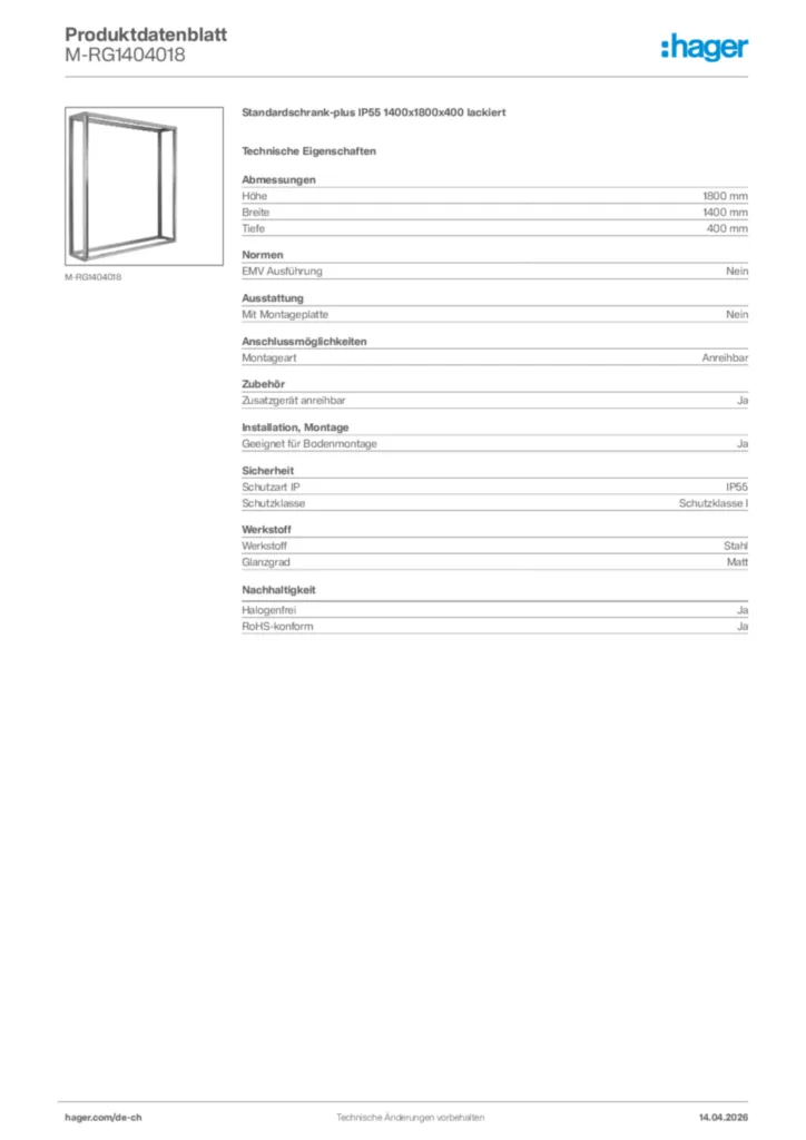 Bild Hager Produktdatenblatt M-RG1404018 | Hager Schweiz