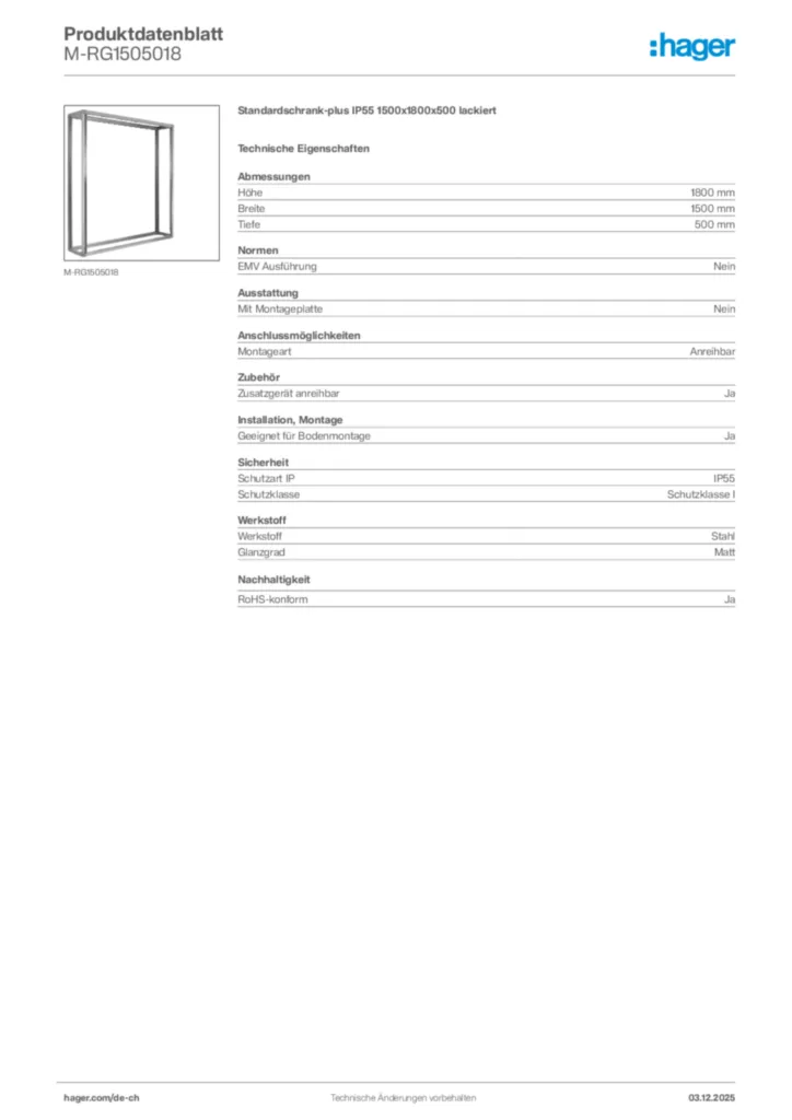 Bild Hager Produktdatenblatt M-RG1505018 | Hager Schweiz