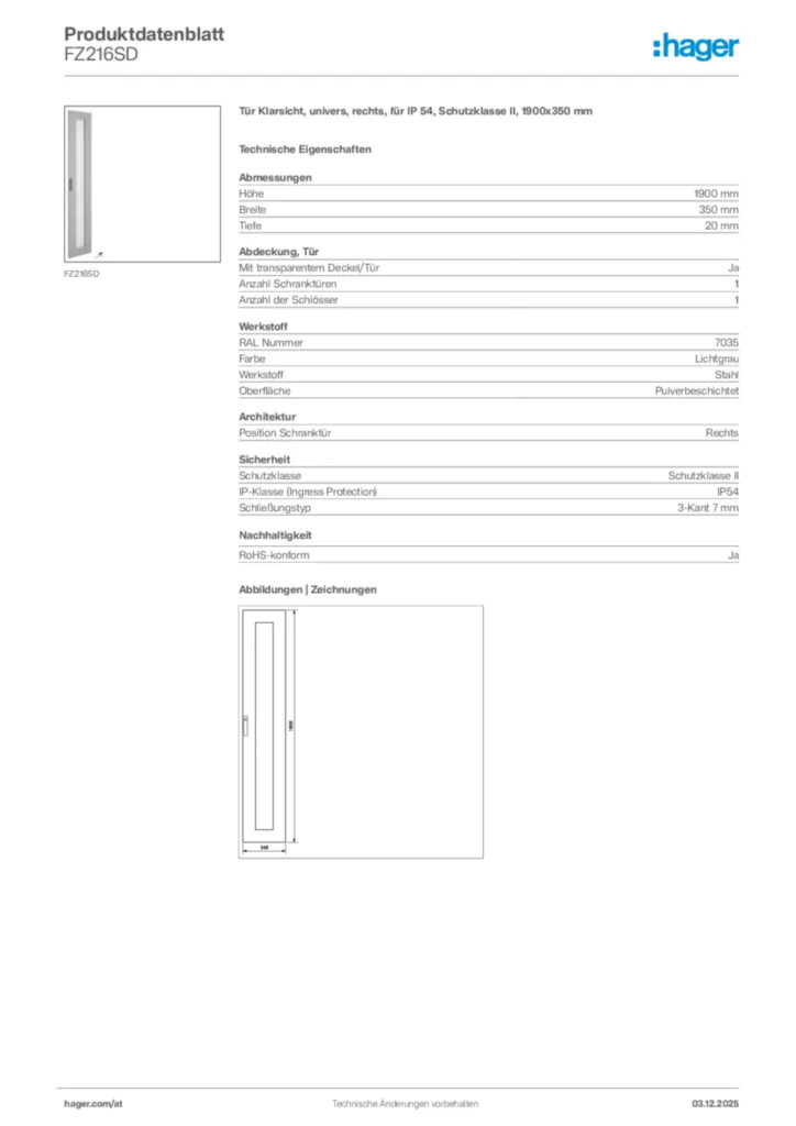 Bild Hager Produktdatenblatt FZ216SD | Hager Deutschland