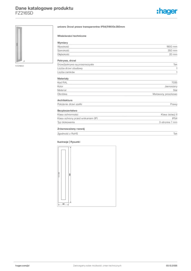 Zdjęcie Hager Dane katalogowe produktu FZ216SD | Hager Polska
