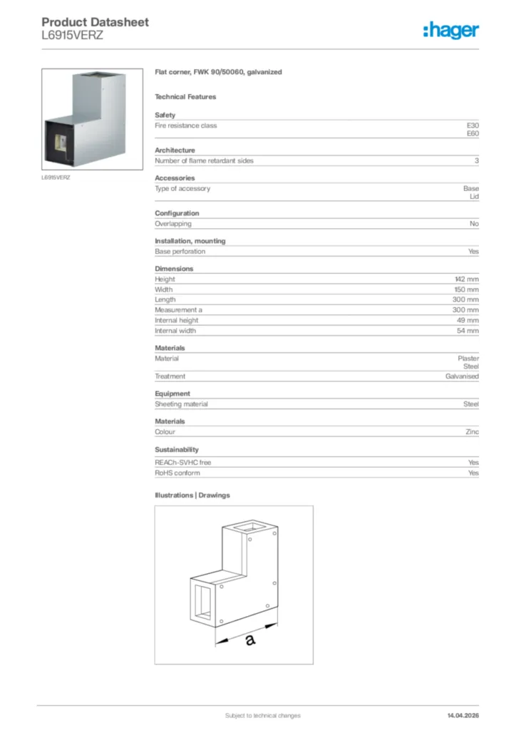 Image Hager Product data sheet L6915VERZ  | Hager Africa