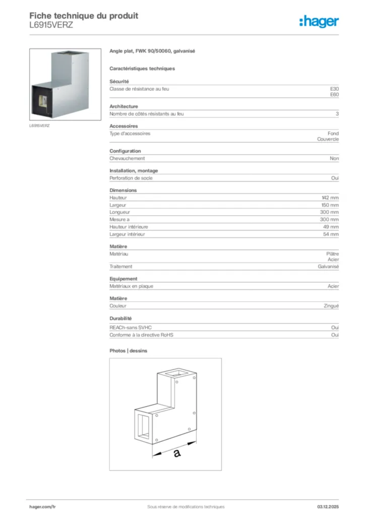 Image Hager Fiche technique du produit L6915VERZ | Hager France