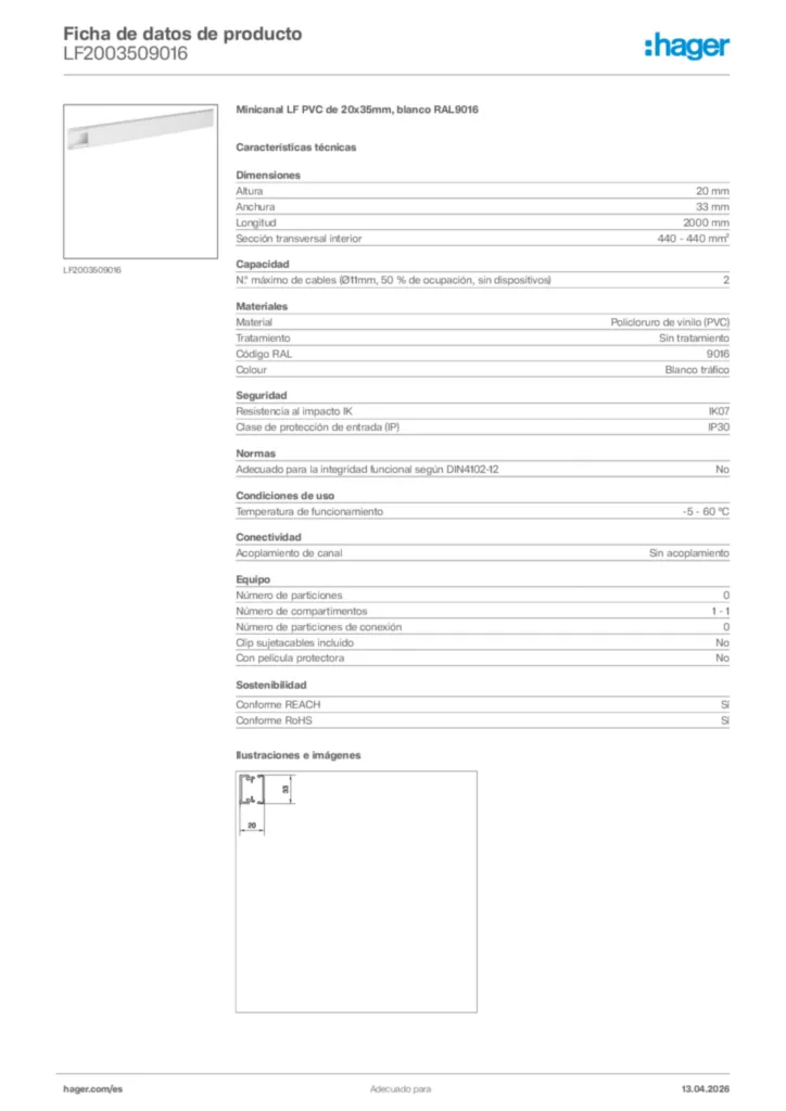 Imagen Hager Ficha de datos de producto LF2003509016 | Hager España