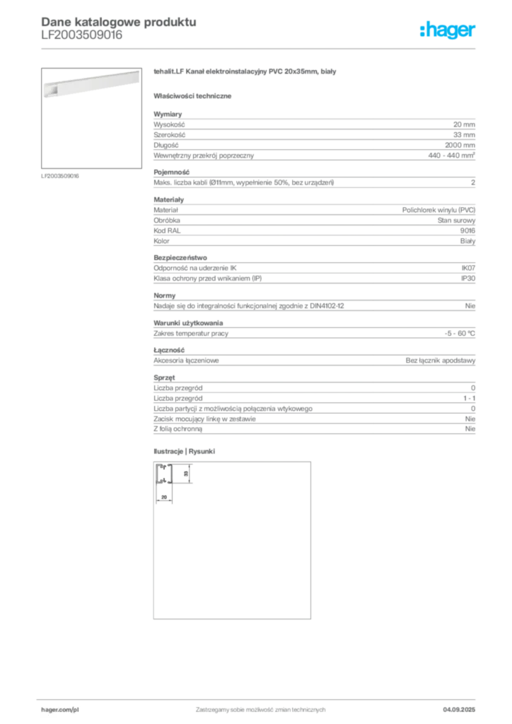 Zdjęcie Hager Dane katalogowe produktu LF2003509016 | Hager Polska
