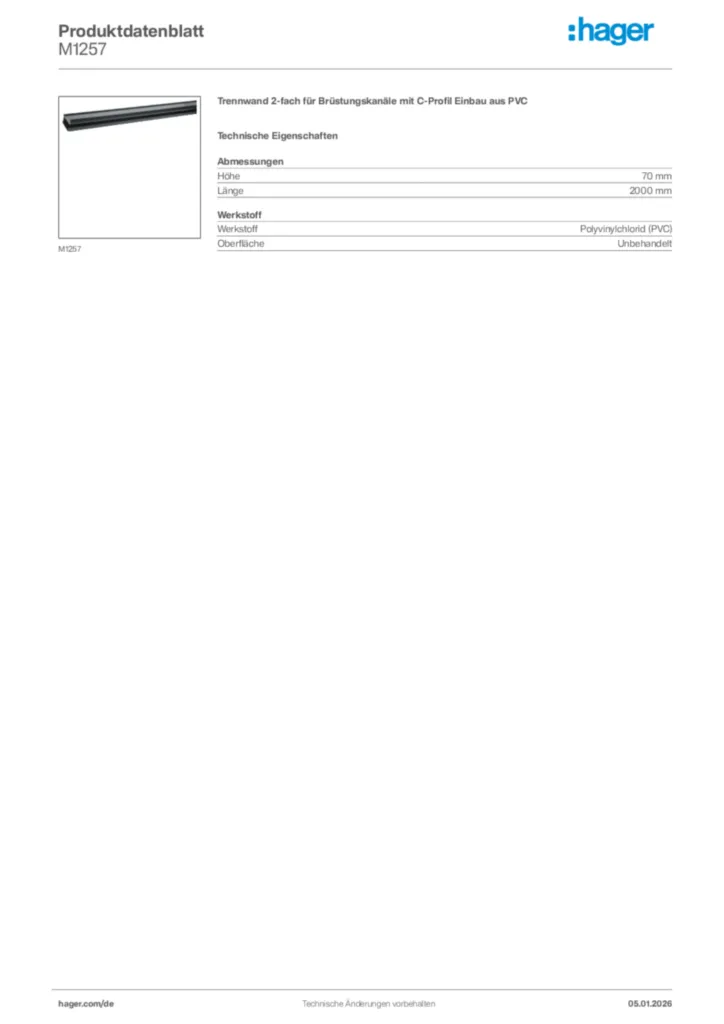 Bild Hager Produktdatenblatt M1257 | Hager Deutschland