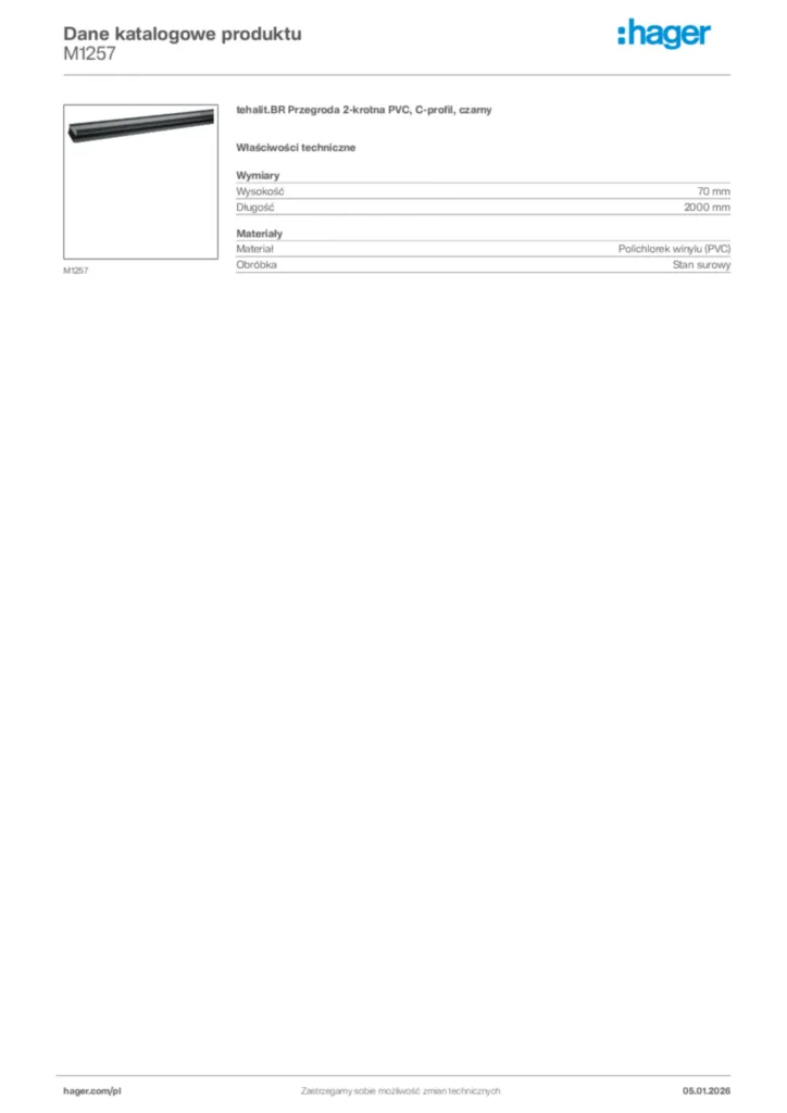 Zdjęcie Hager Karta katalogowa M1257 | Hager Polska