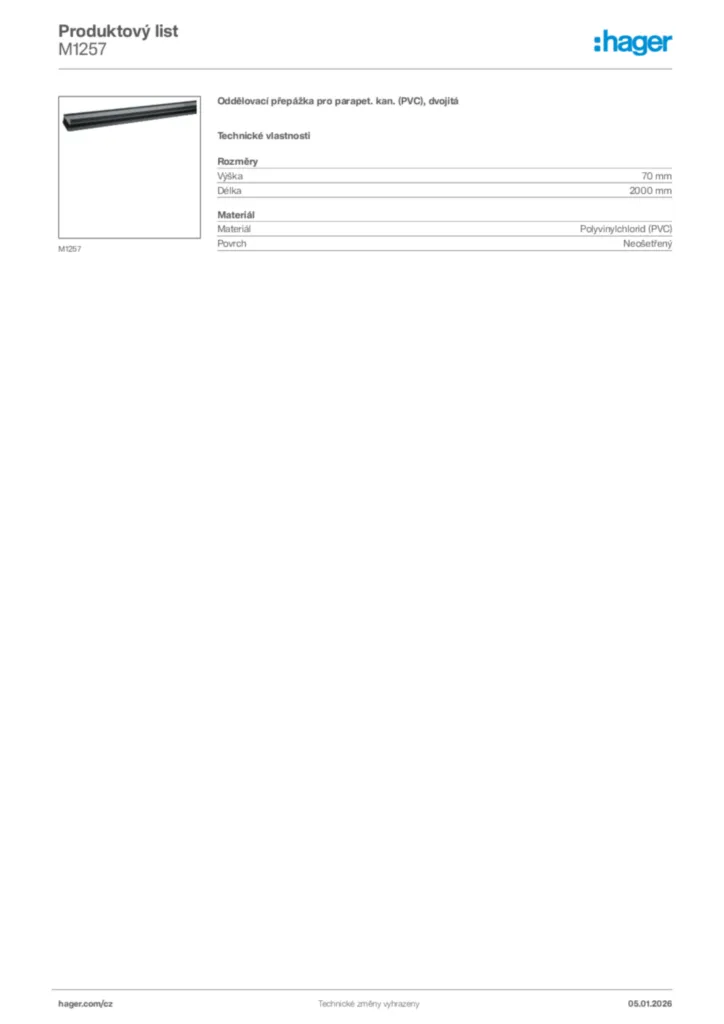 Obrázek Hager Product data sheet M1257 | Hager