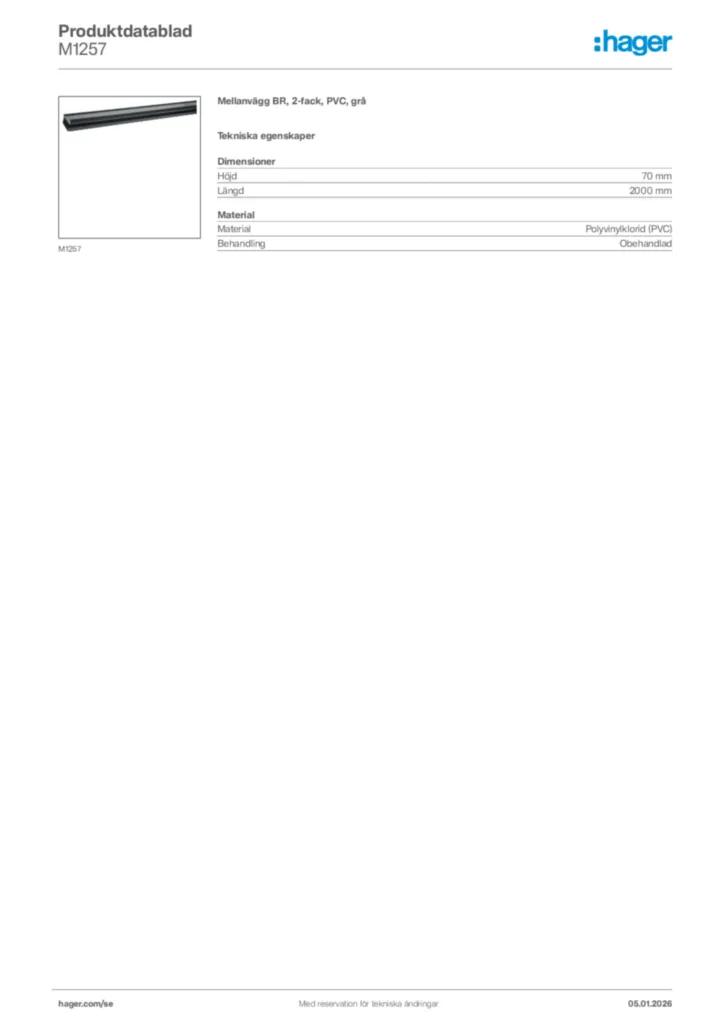 Bild Hager Produktdatablad M1257 | Hager Sverige