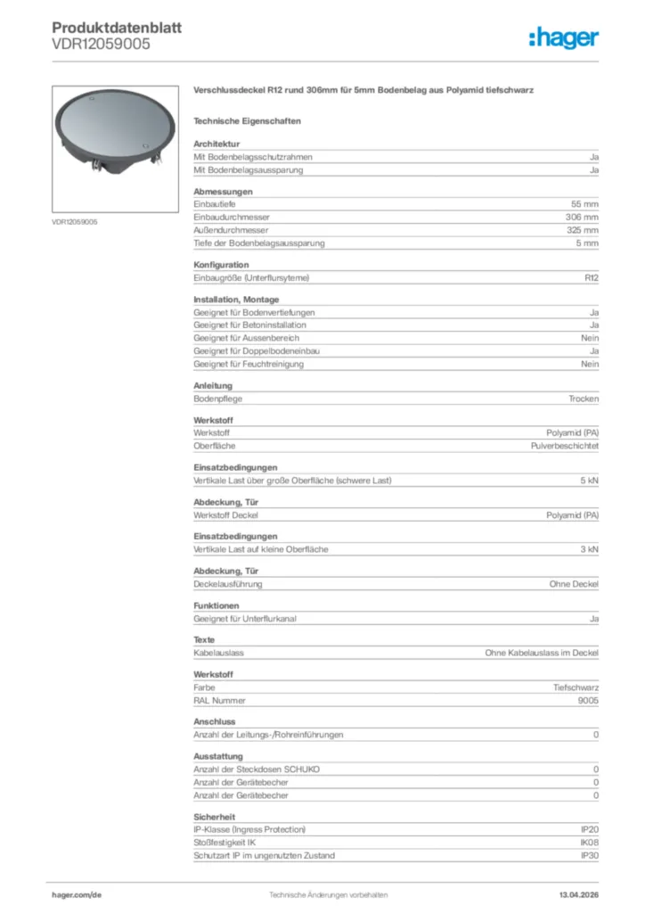 Bild Hager Produktdatenblatt VDR12059005 | Hager Deutschland
