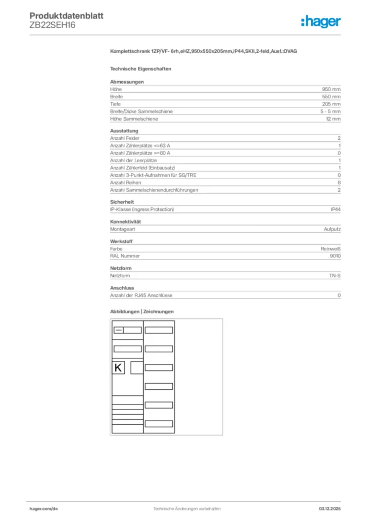 Bild Hager Produktdatenblatt ZB22SEH16 | Hager Deutschland