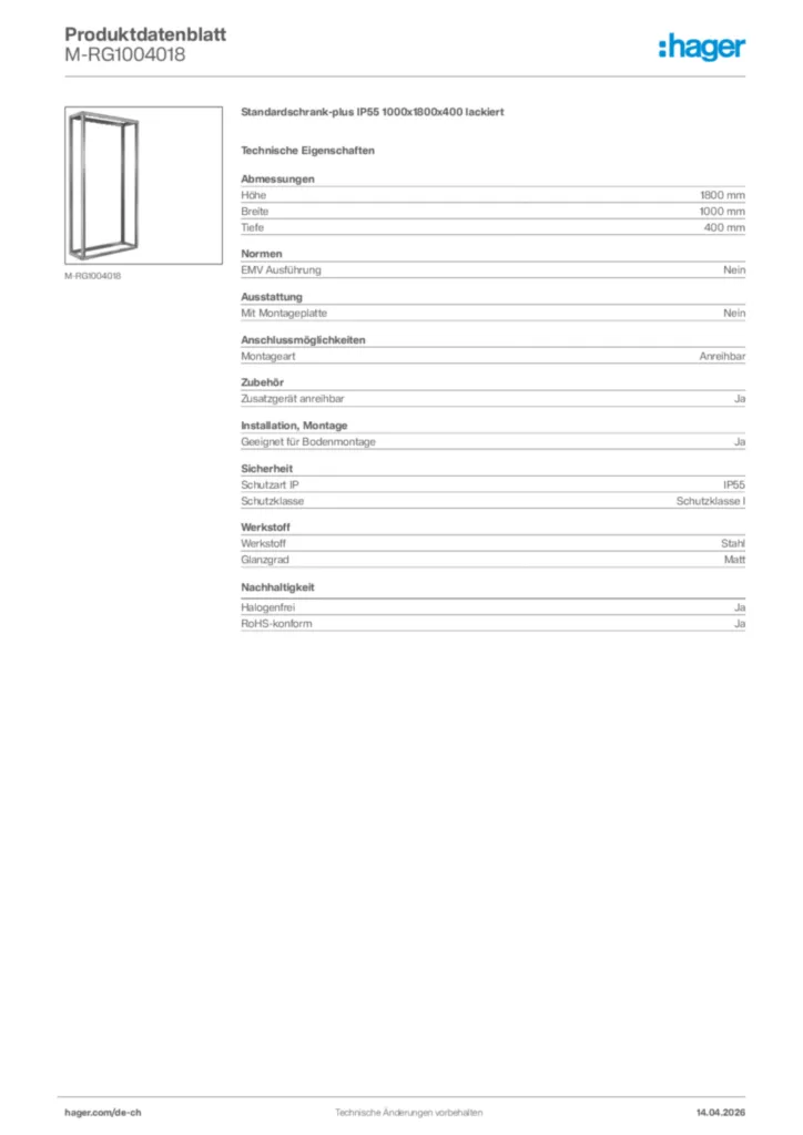 Bild Hager Produktdatenblatt M-RG1004018 | Hager Schweiz