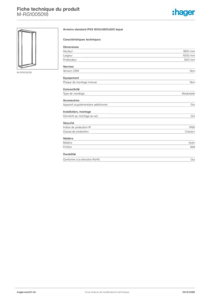 Image Hager Fiche technique du produit M-RG1005018 | Hager Suisse