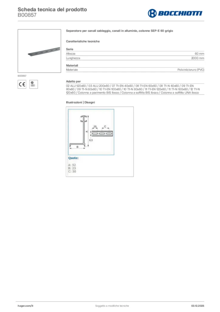 Immagine Bocchiotti Scheda tecnica del prodotto B00857 | Hager Italia