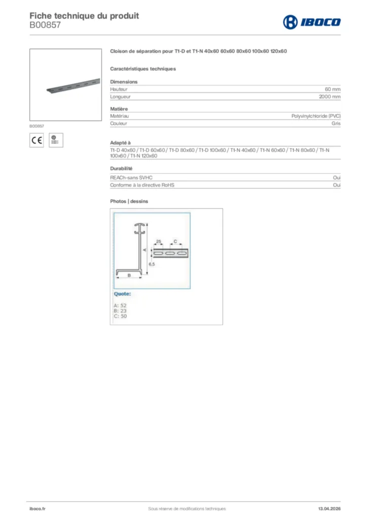 Image Iboco Fiche technique du produit B00857 | Hager France