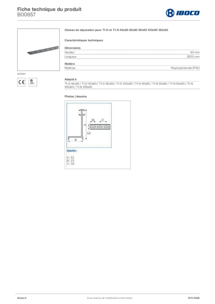 Image Iboco Fiche technique du produit B00857 | Hager France