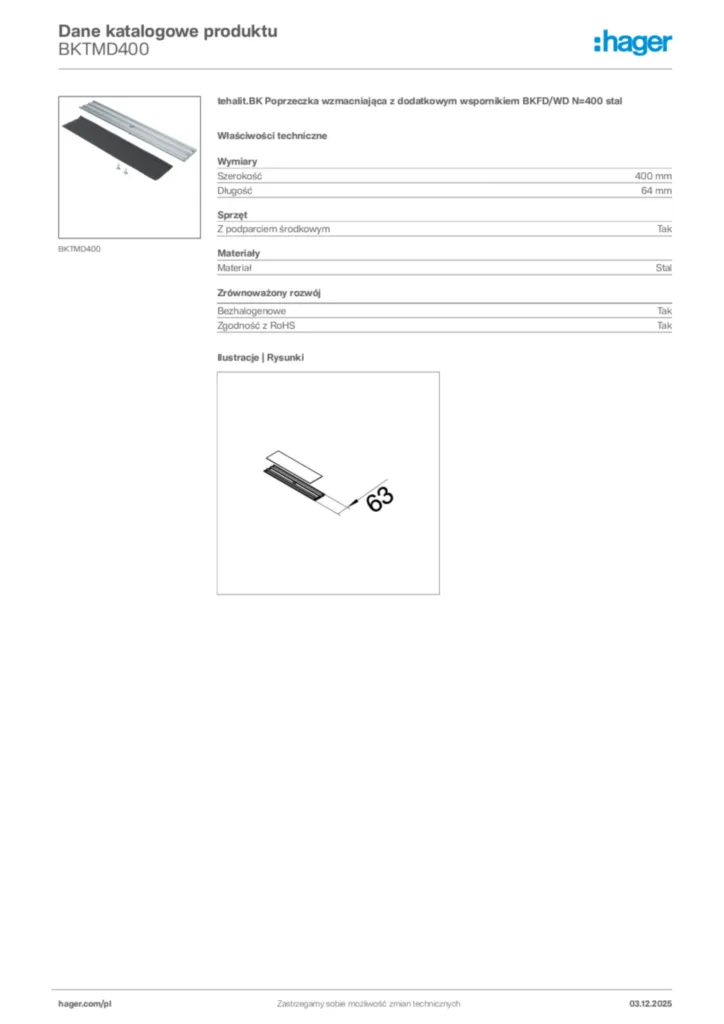 Zdjęcie Hager Dane katalogowe produktu BKTMD400 | Hager Polska