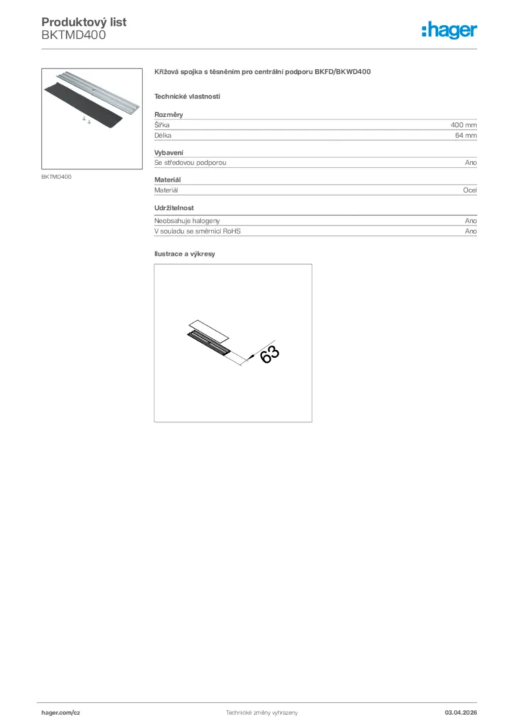 Obrázek Hager Product data sheet BKTMD400 | Hager