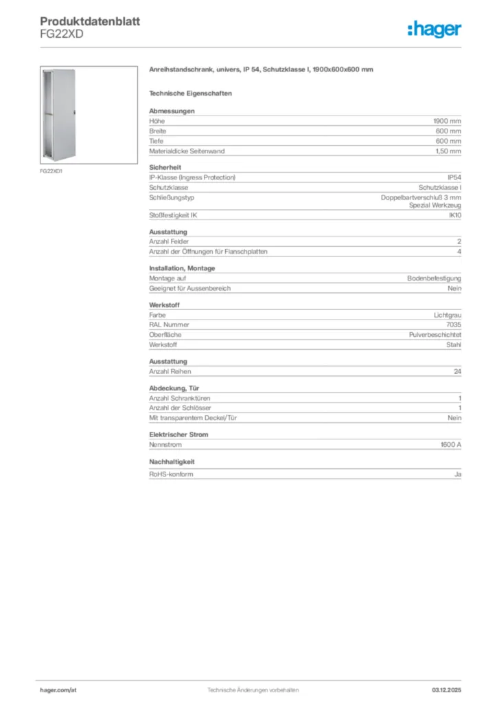 Bild Hager Produktdatenblatt FG22XD | Hager Deutschland