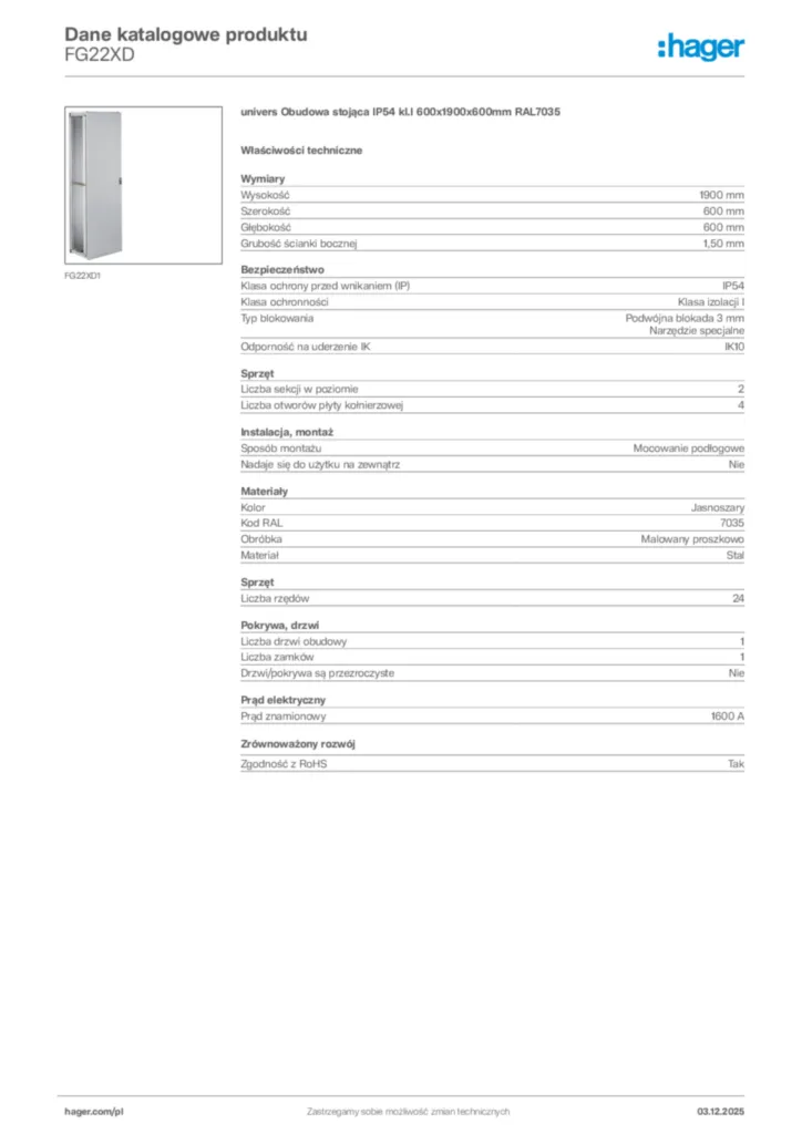Zdjęcie Hager Dane katalogowe produktu FG22XD | Hager Polska