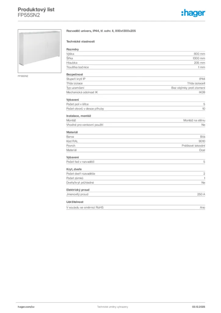 Obrázek Hager Produktový list FP55SN2 | Hager