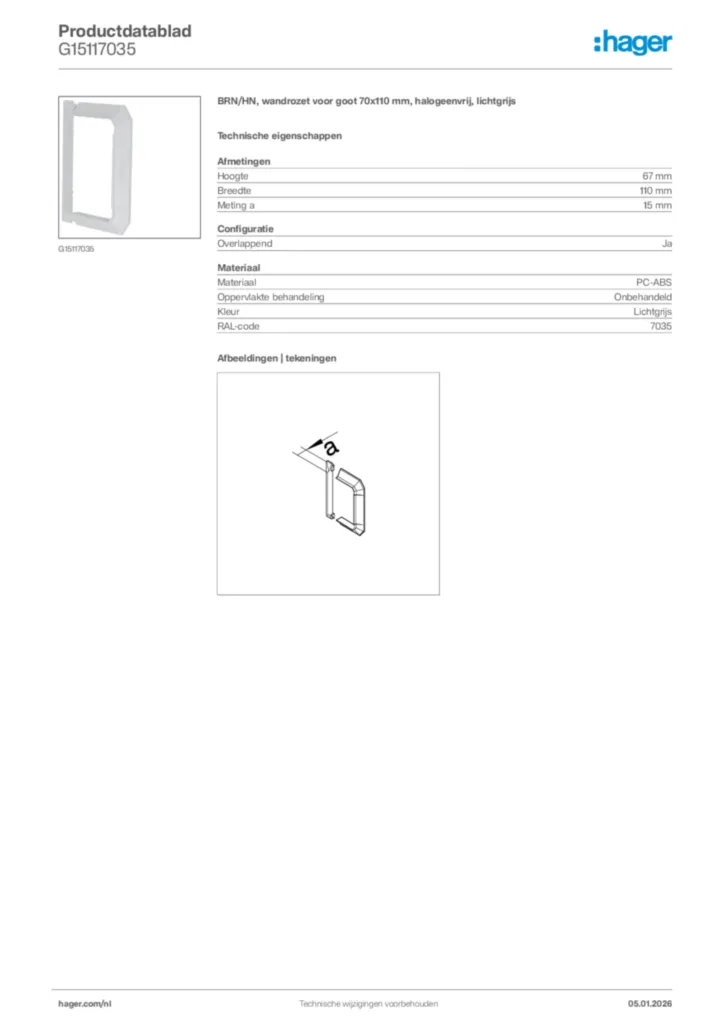 Afbeelding Hager Productdatablad G15117035 | Hager Nederland