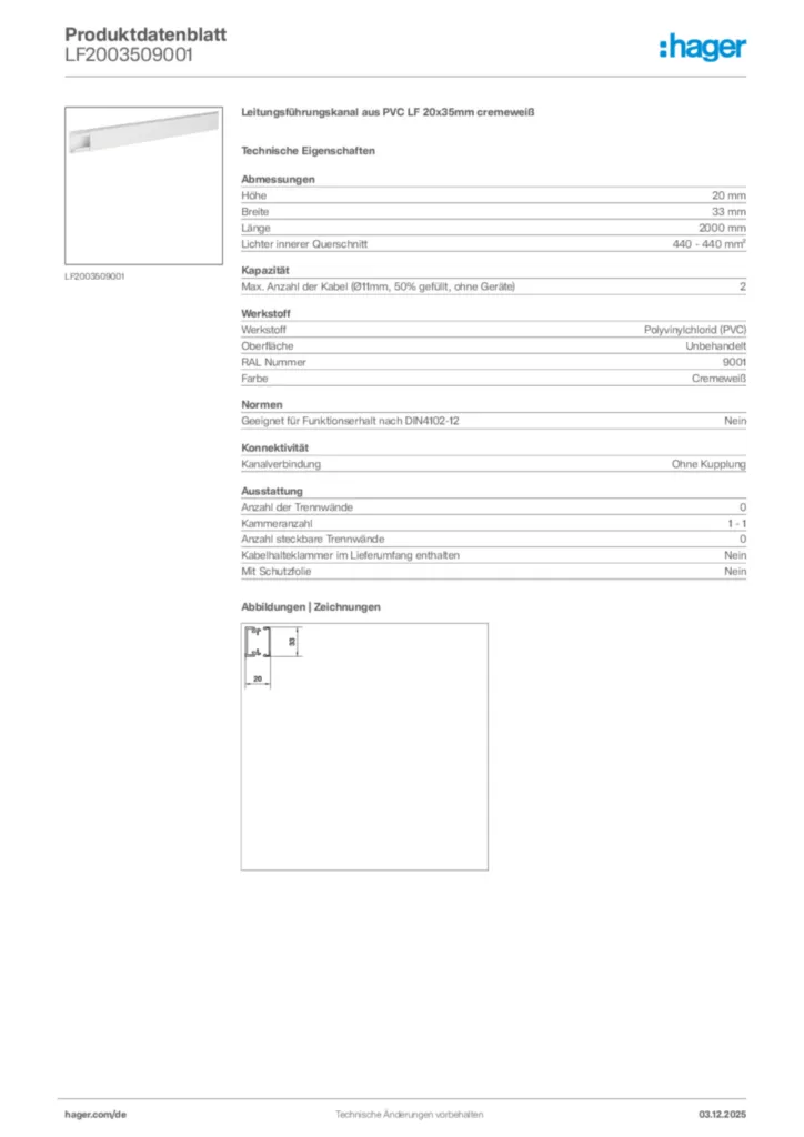 Bild Hager Produktdatenblatt LF2003509001 | Hager Deutschland