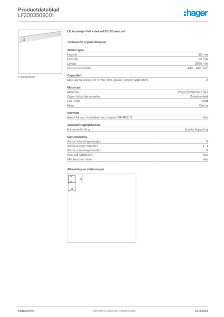 Afbeelding Hager Productdatablad LF2003509001 | Hager Nederland