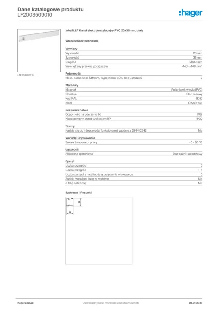 Zdjęcie Hager Karta katalogowa LF2003509010 | Hager Polska