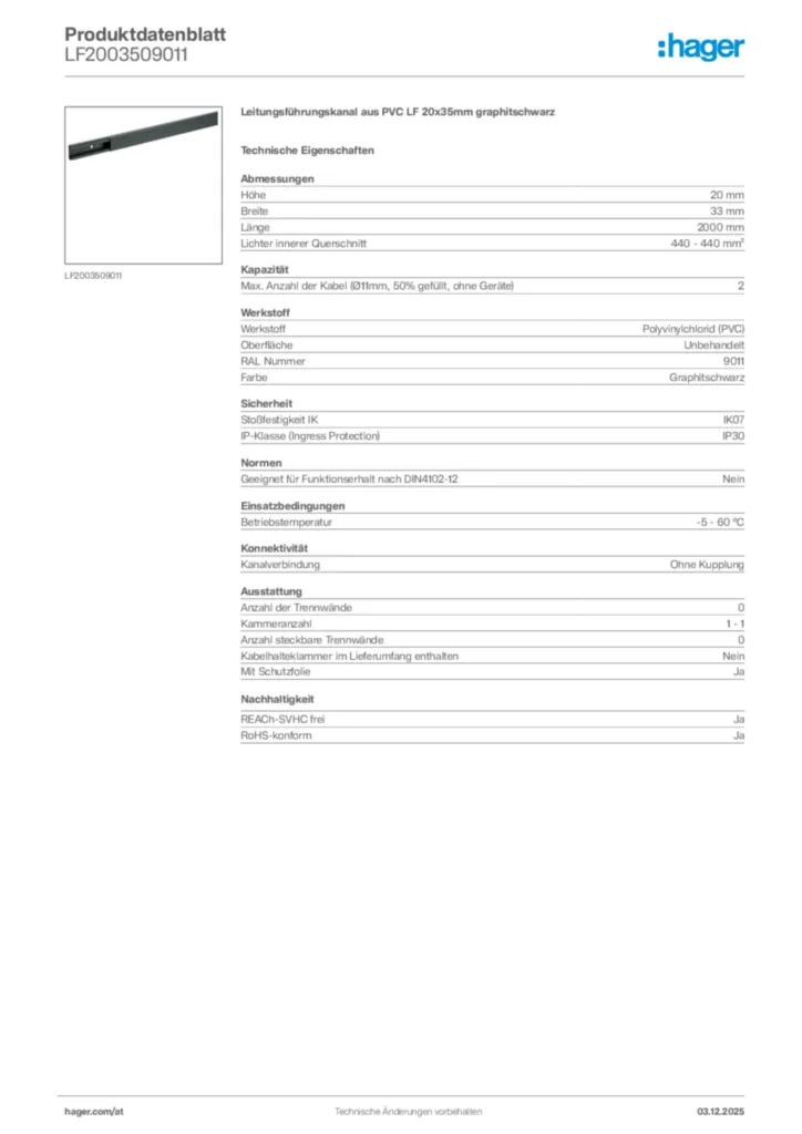 Bild Hager Produktdatenblatt LF2003509011 | Hager Deutschland