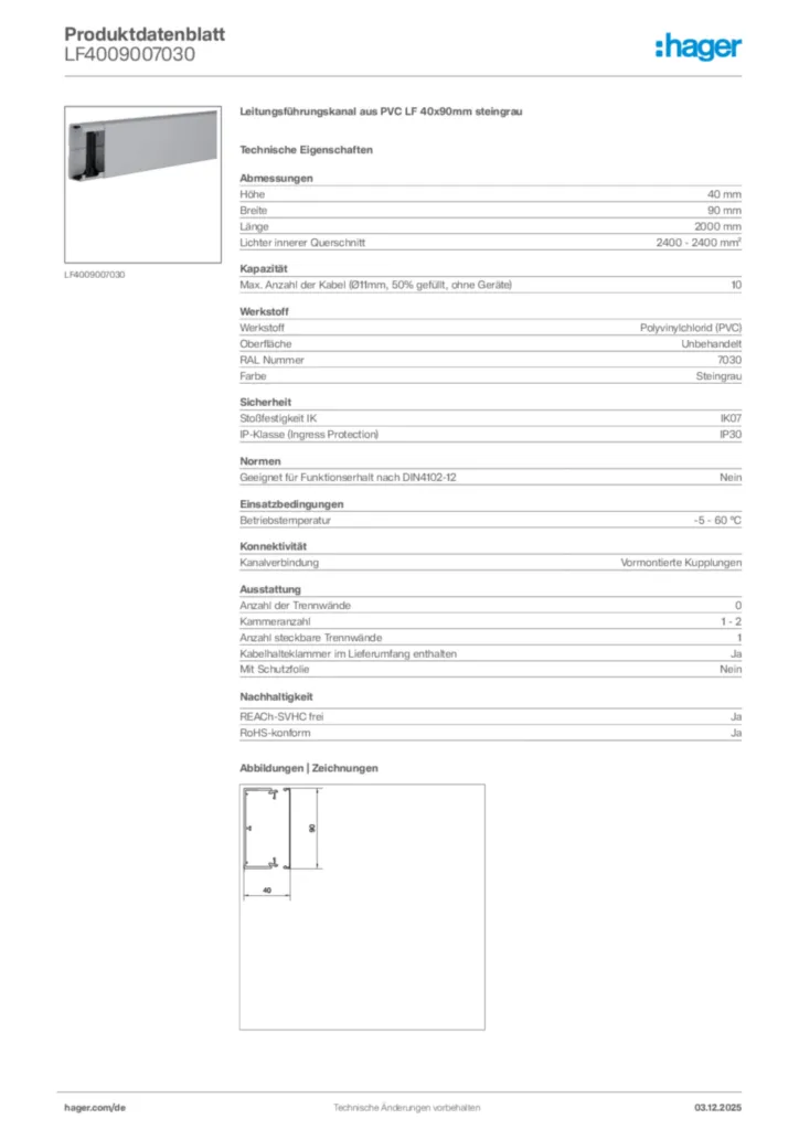 Bild Hager Produktdatenblatt LF4009007030 | Hager Deutschland