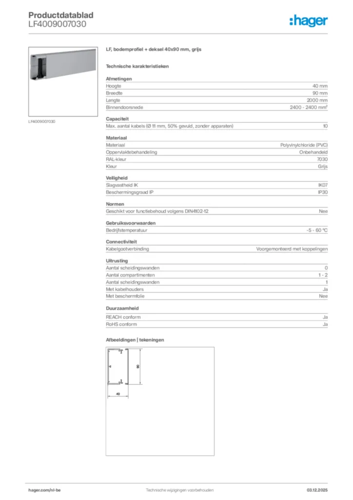 Afbeelding Hager Productdatablad LF4009007030 | Hager Belgium