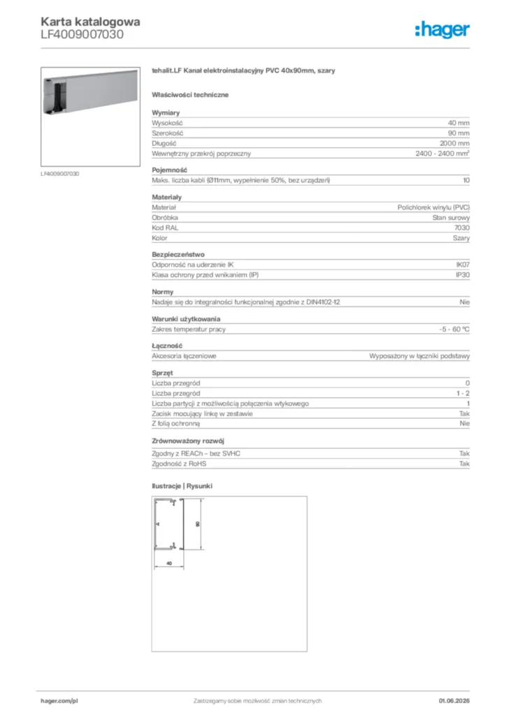 Zdjęcie Hager Karta katalogowa LF4009007030 | Hager Polska