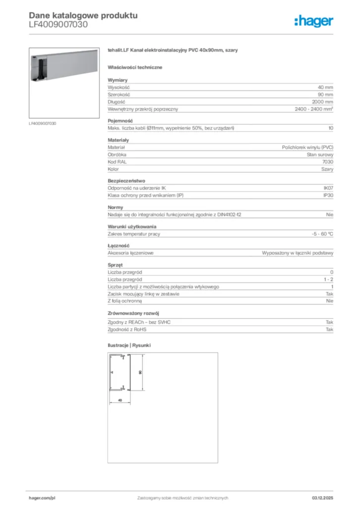 Zdjęcie Hager Karta katalogowa LF4009007030 | Hager Polska