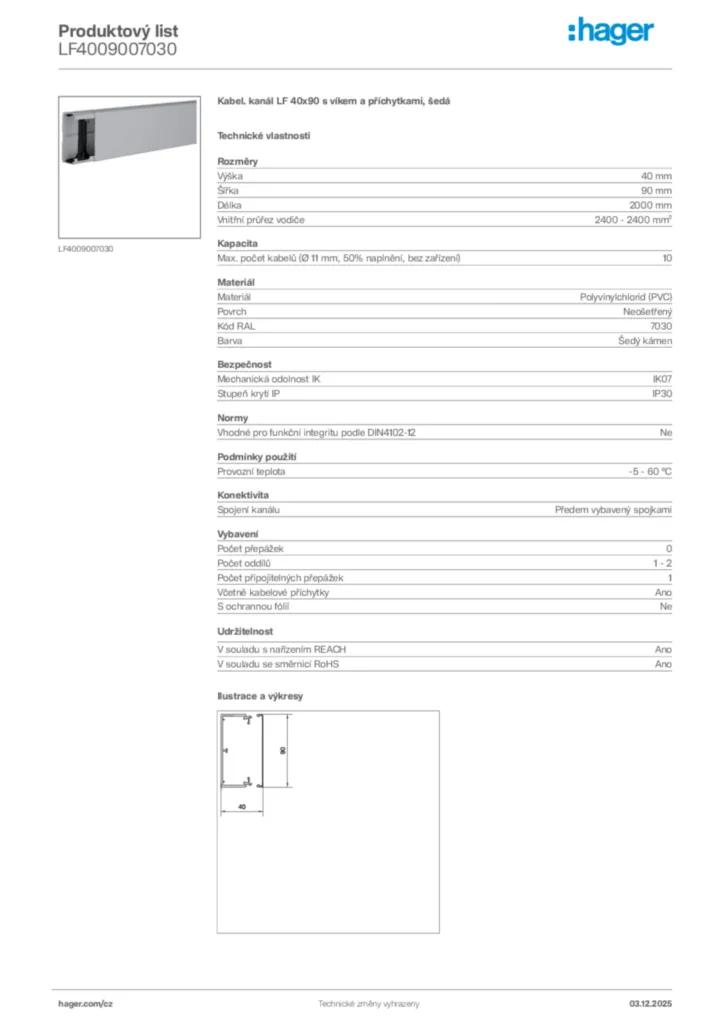 Obrázek Hager Produktový list LF4009007030 | Hager