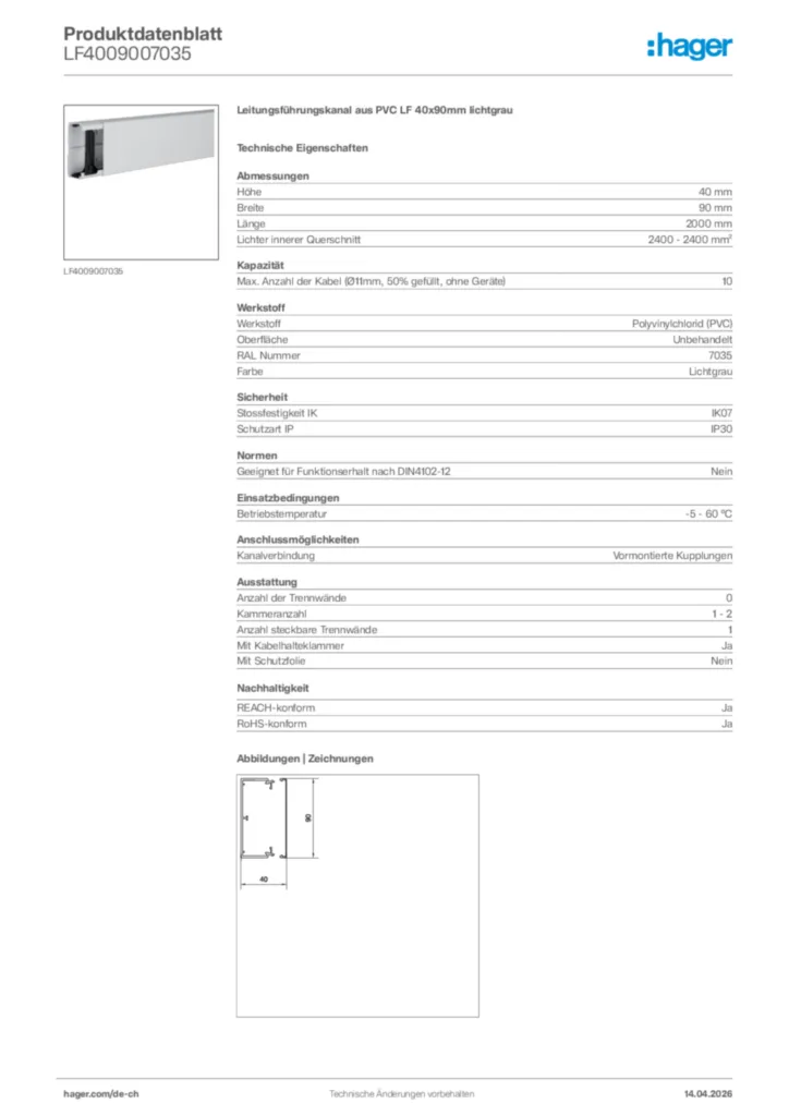 Bild Hager Produktdatenblatt LF4009007035 | Hager Schweiz