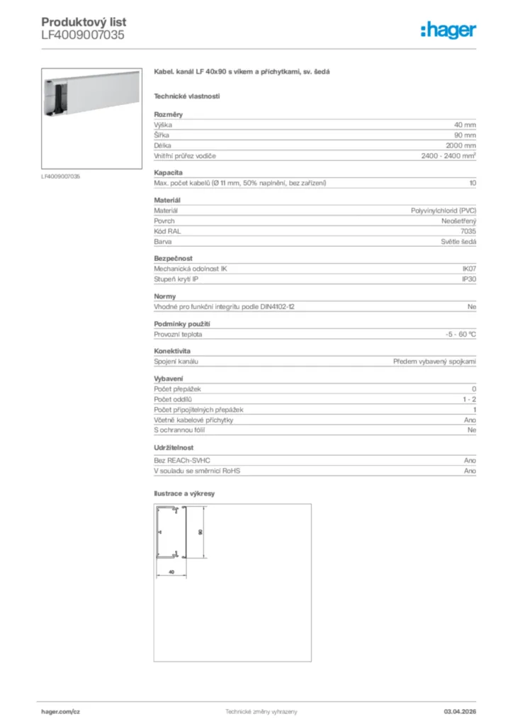 Obrázek Hager Product data sheet LF4009007035 | Hager