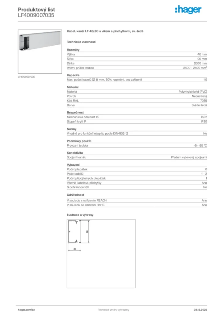 Obrázek Hager Produktový list LF4009007035 | Hager