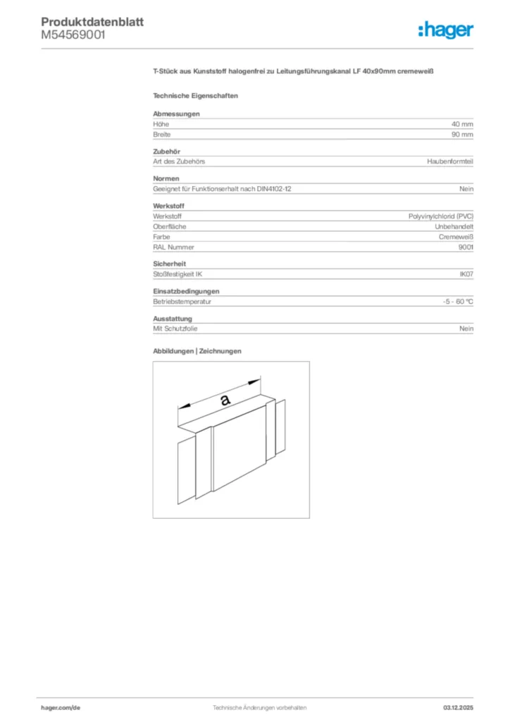 Bild Hager Produktdatenblatt M54569001 | Hager Deutschland