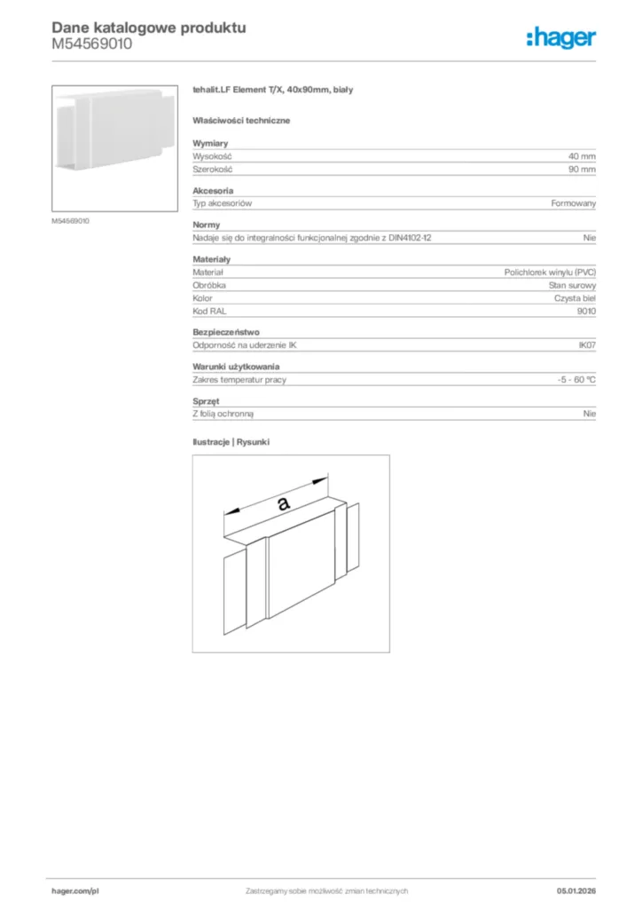 Zdjęcie Hager Karta katalogowa M54569010 | Hager Polska