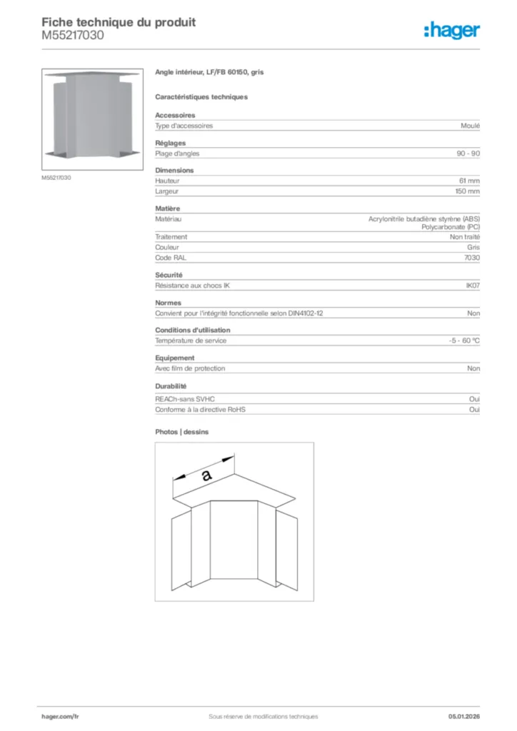 Image Hager Fiche technique du produit M55217030 | Hager France