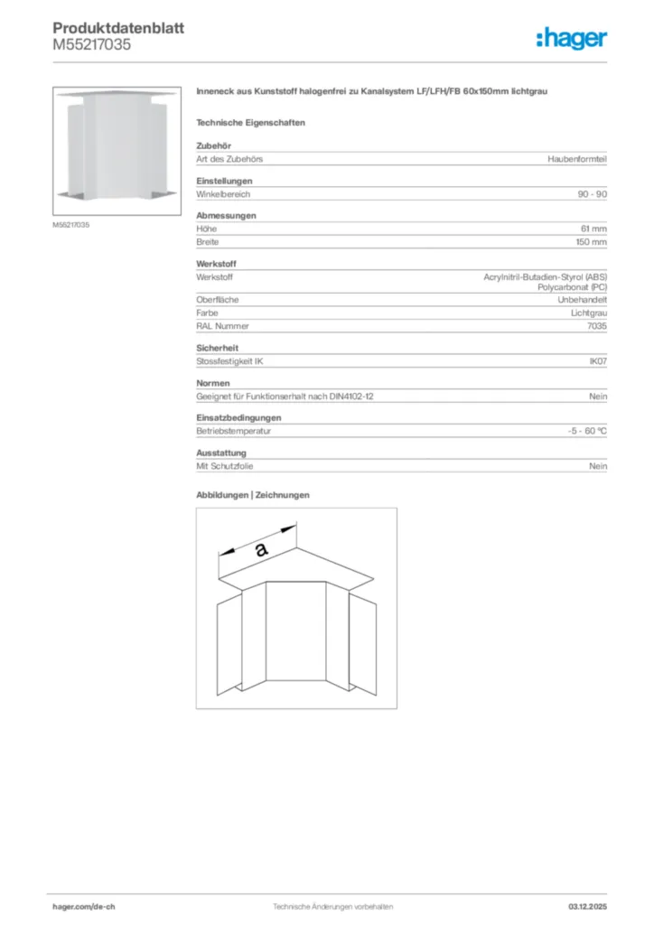 Bild Hager Produktdatenblatt M55217035 | Hager Schweiz