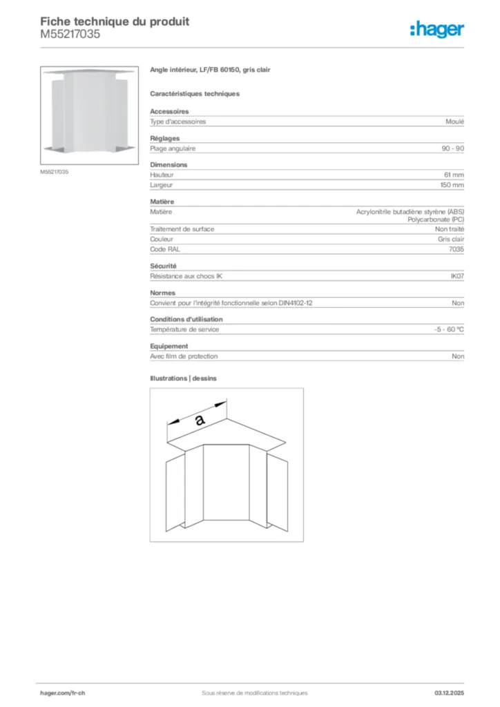 Image Hager Fiche technique du produit M55217035 | Hager Suisse