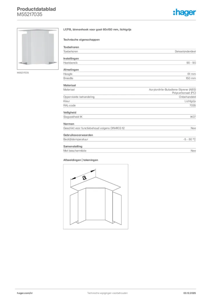 Afbeelding Hager Productdatablad M55217035 | Hager Nederland